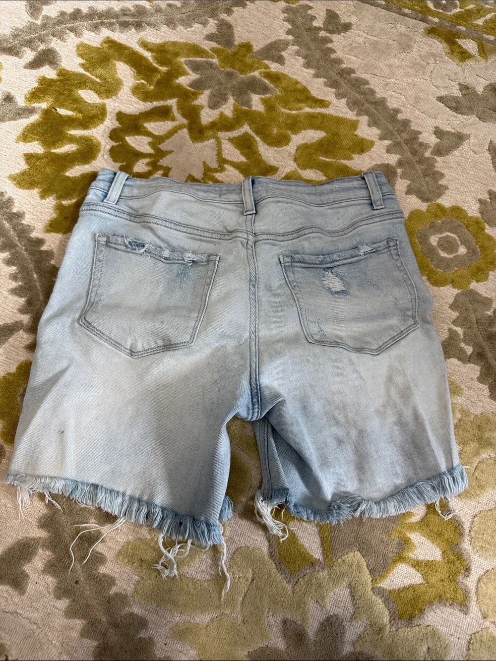Light Blue Distressed Denim Jean Shorts with Frayed Hem - Picture 2 of 2
